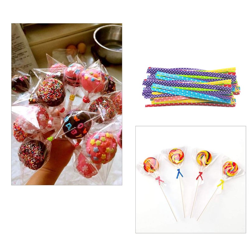 Repinsta Lollipop Cake Pop Treat Bag Set Including 100pcs Parcel Bags, Papery Treat Sticks, Colorful Metallic Twist Ties for Making Lollipops, Cake Pops, Candies, Chocolates and Cookies - Image 3